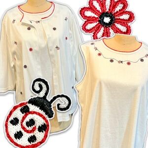 VINTAGE ladybug 2 piece twin set tank top button cardigan whimsical woodsy fairy